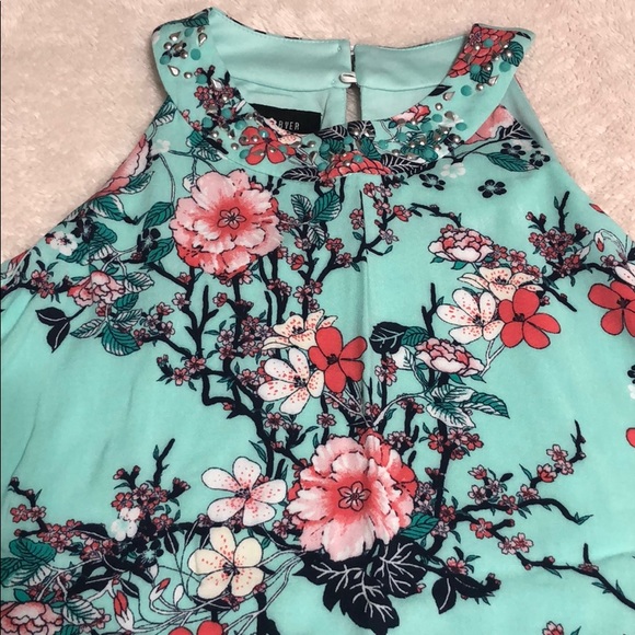Amy Byer teal floral sleeveless top size large - Picture 3 of 8
